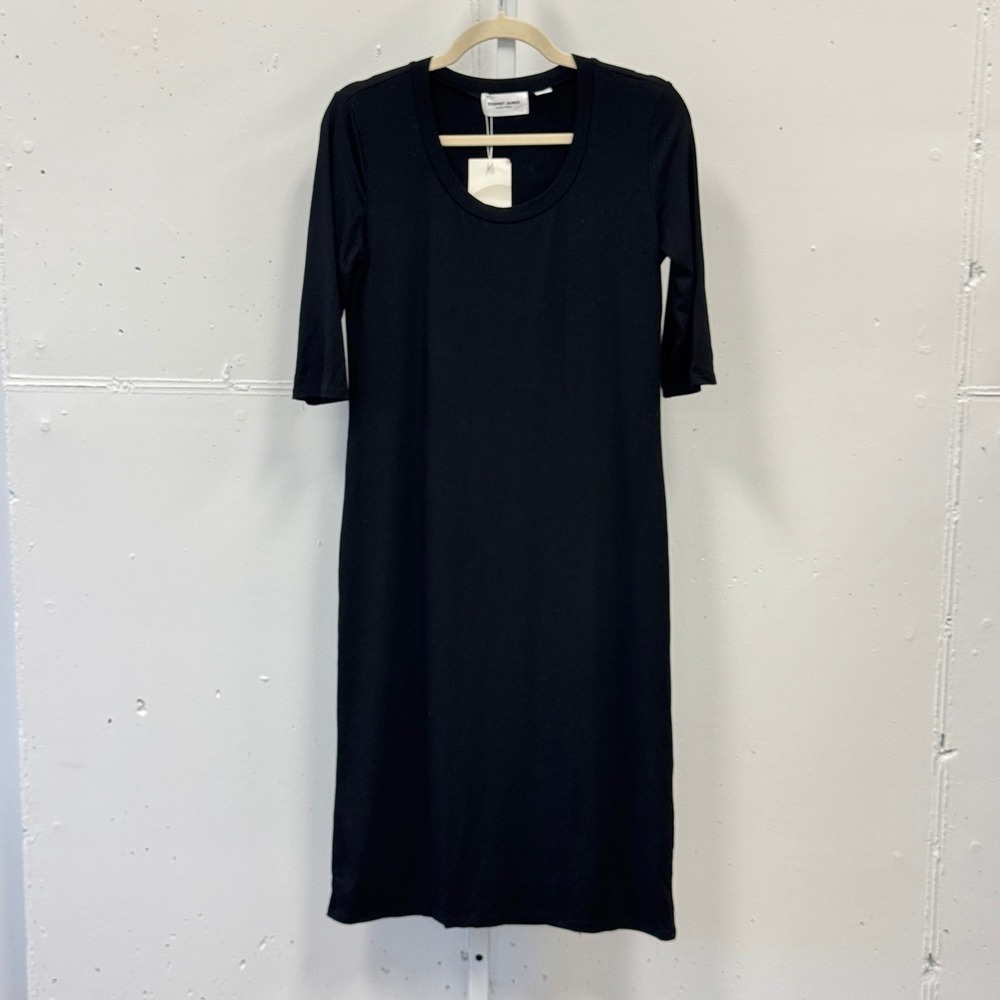 NWT Sonnet James Black Play Dress Scoop Neck 3/4β Sleeve Midi Small Soft Stretch